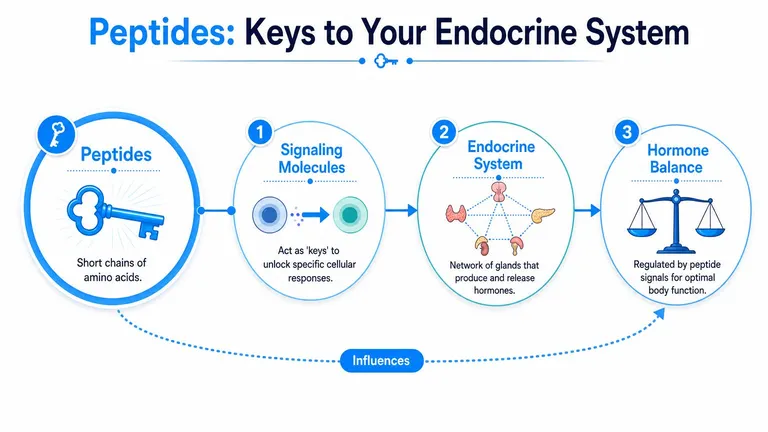 A diagram illustrating how peptides act as signaling molecules to regulate the endocrine system and hormone balance.