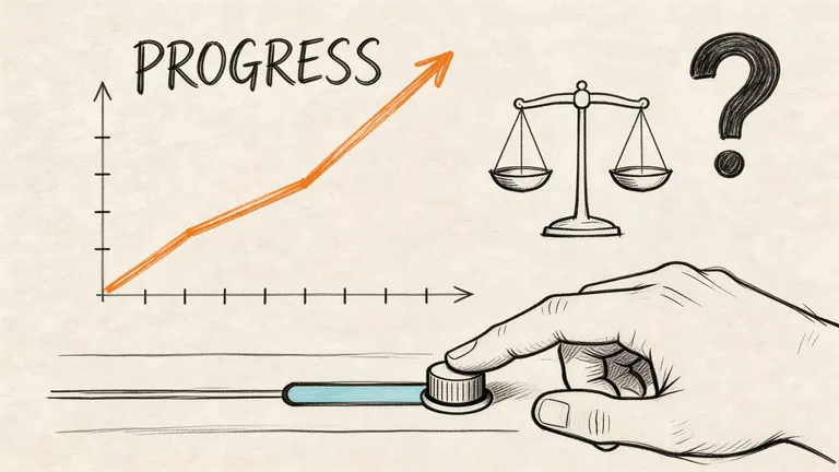 A conceptual sketch showing a hand adjusting a progress slider alongside an upward graph and scales.