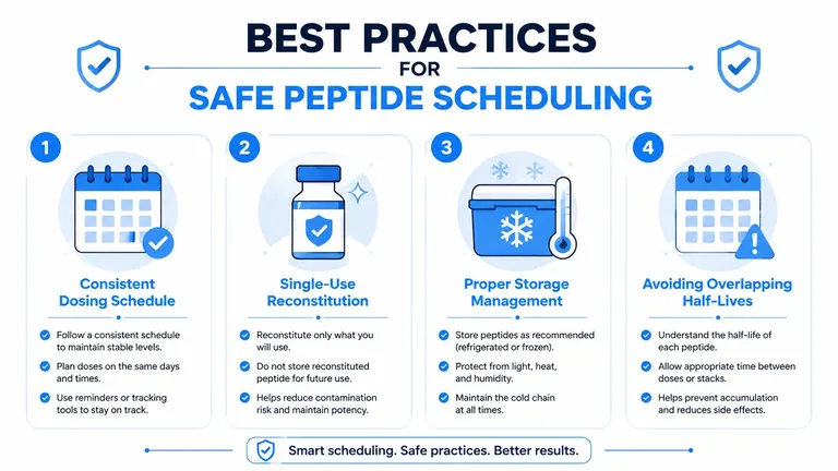 An infographic detailing four best practices for the safe scheduling and handling of pharmaceutical peptides.