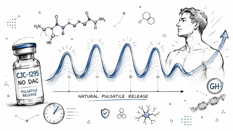 A diagram illustrating the effects of CJC-1295 No DAC on natural pulsatile growth hormone release in humans.