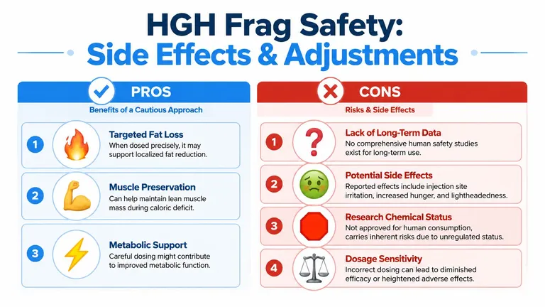 A comparison chart highlighting the potential pros and cons of using HGH Frag for fitness goals.