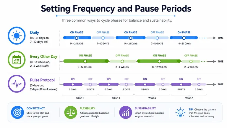 An infographic showing three different cycle protocols for organizing on and off phases for sustainable results.