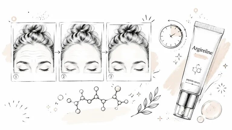 An illustration showing the progressive smoothing of forehead wrinkles after using Argireline peptide serum for skincare.