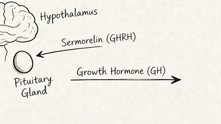 A diagram illustrating how Sermorelin GHRH stimulates the pituitary gland to release Growth Hormone in the body.
