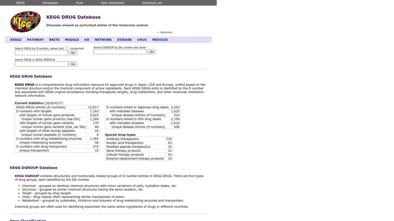 KEGG DRUG (with FDA/DailyMed linkages and peptide classification)